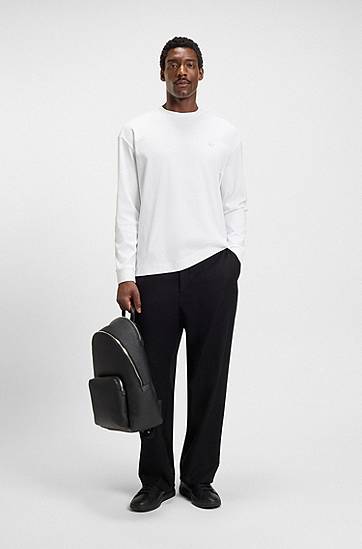 T-shirt BOSS Mercerised-cotton T-shirt with Double B monogram Hvid | 50557846, 1