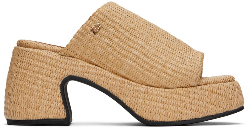 Sneakers og sko GANNI GANNI Butterfly Platform Raffia Heeled Sandals Beige | S2631