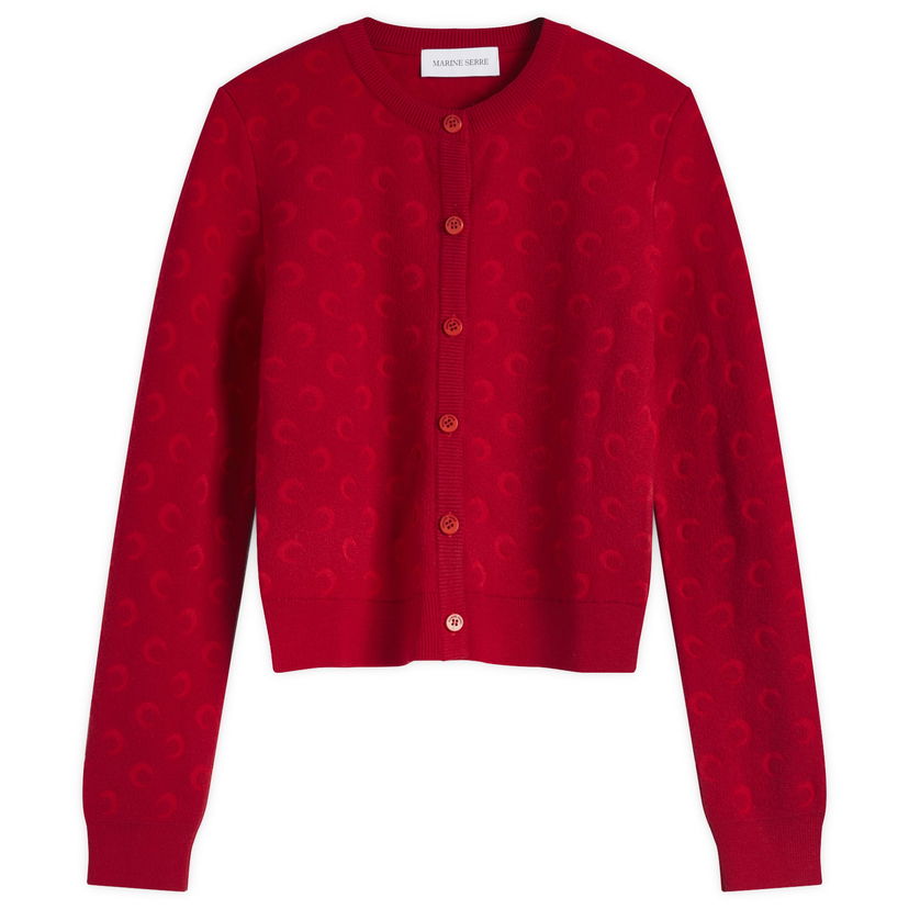 Sweater Marine Serre Marine Serre Moon Jacquard Knit Fitted Cardigan, Size Large Rød | WTK011A-RD10