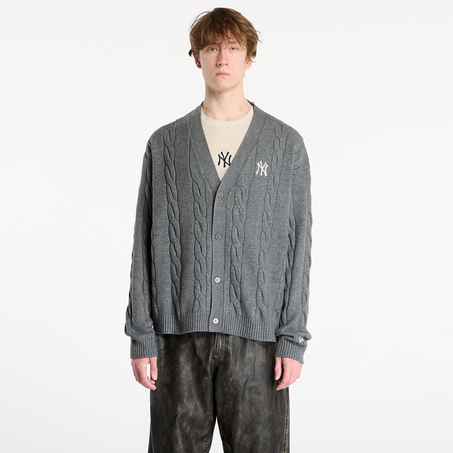 Sweater New Era MLB New York Yankees Cable Knit V-Neck Cardigan Grå | 60758743, 0