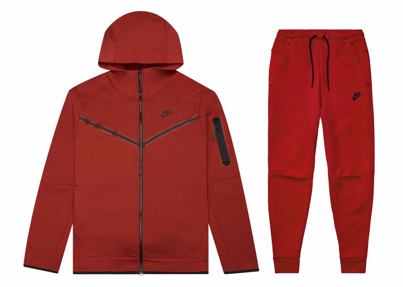 Sweatshirt Nike Sportswear Tech Fleece Full Zip Hoodie & Joggers Set Gym Red/Black Rød | CU4489-687/CU4495-687