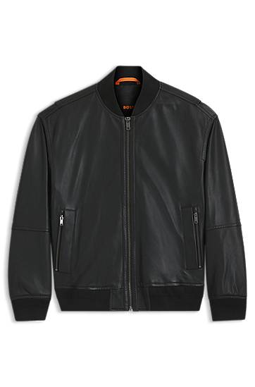 Bomberjakke BOSS Regular-Fit Textured Leather Bomber Jacket Sort | 50547545, 0