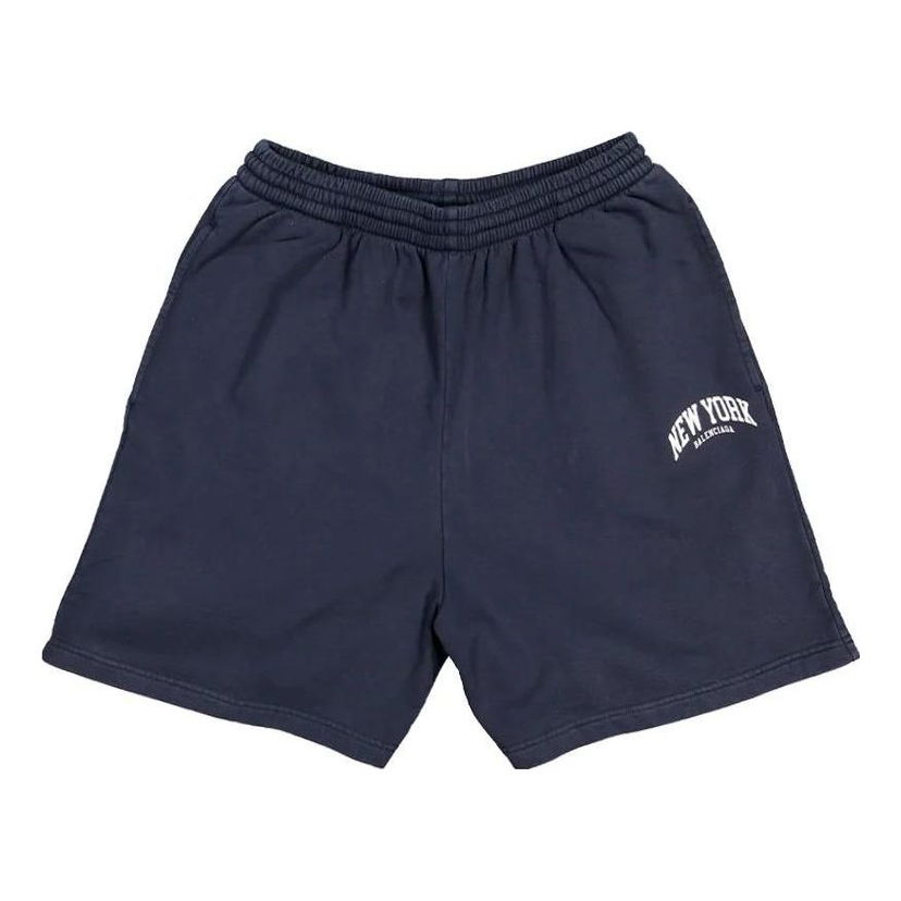 Shorts Balenciaga Balenciaga Cities New York Cotton Sweat Shorts Blå | 676137TLVM30396