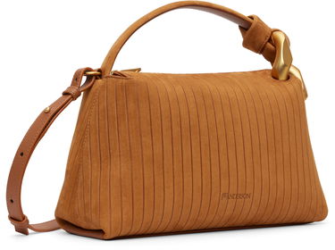 Skuldertaske JW Anderson The JWA Corner Pleated Suede Shoulder Bag with Sculptural Chain Handle Brun | HB0755-LA0375, 3