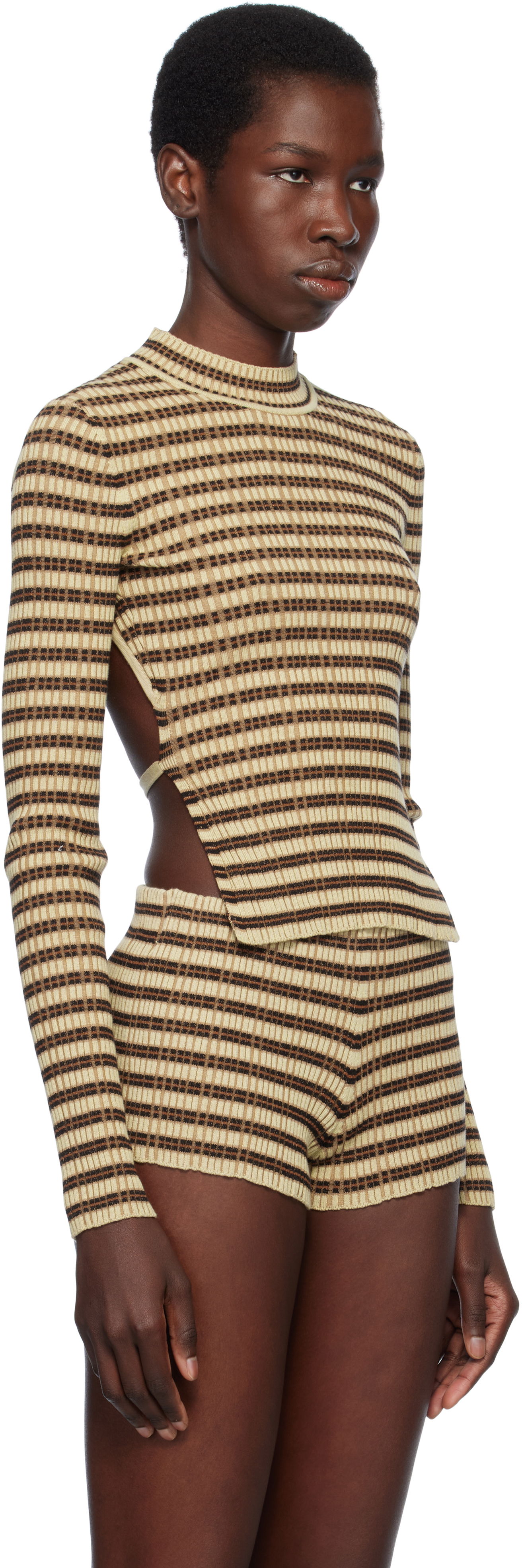 Træningsdragt Nanushka Nanushka Perrie Checkered Knit Top Beige | NW25SSTP24750, 1