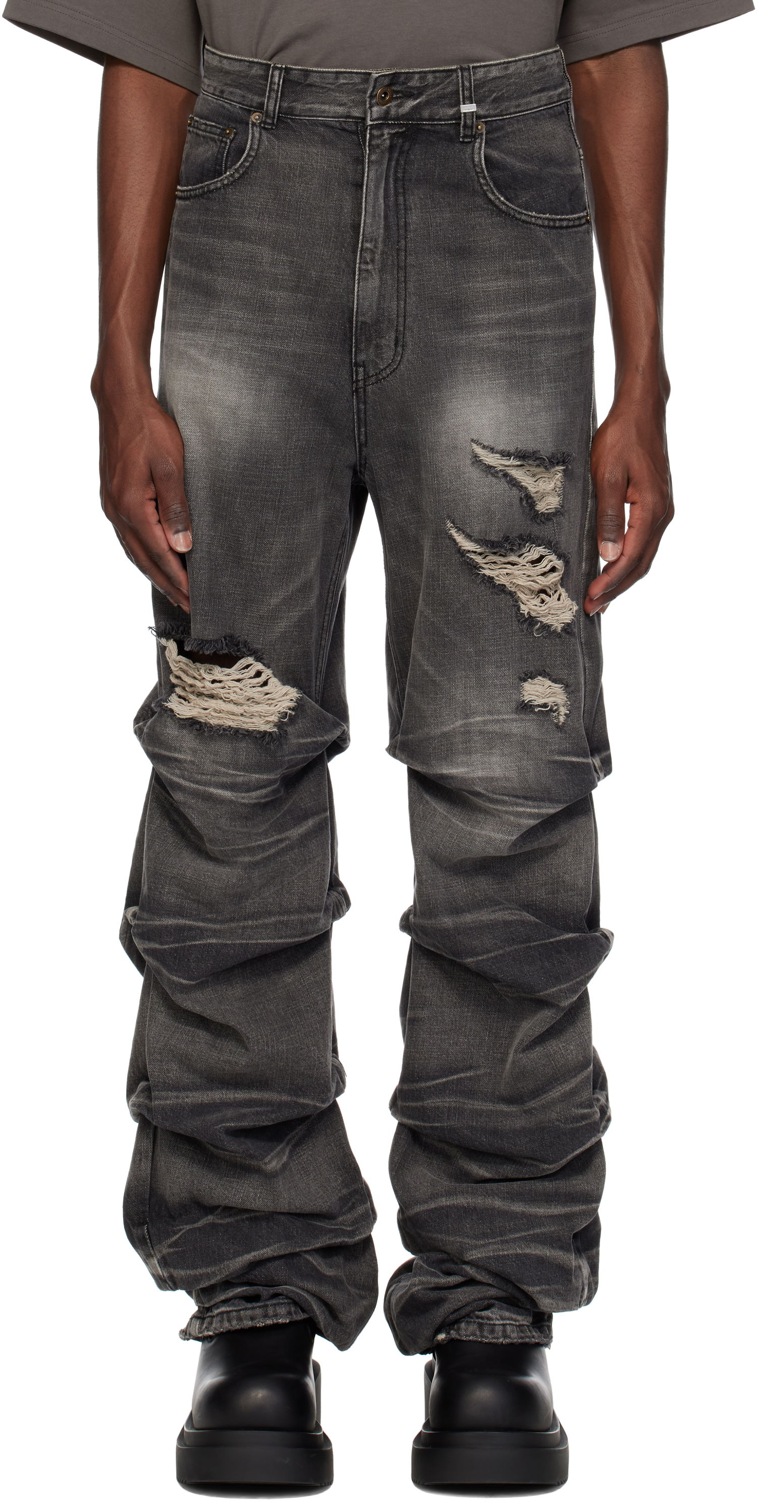 Jeans We11done We11done Distressed Wrinkled Straight Leg Jeans Grå | WD-DP0-25-319-M-BK, 0
