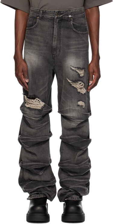 Jeans We11done We11done Distressed Wrinkled Straight Leg Jeans Grå | WD-DP0-25-319-M-BK, 0