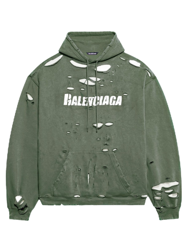 Sweatshirt Balenciaga Caps Destroyed Oversize Fit Hoodie Grøn | 659403TKVB63011