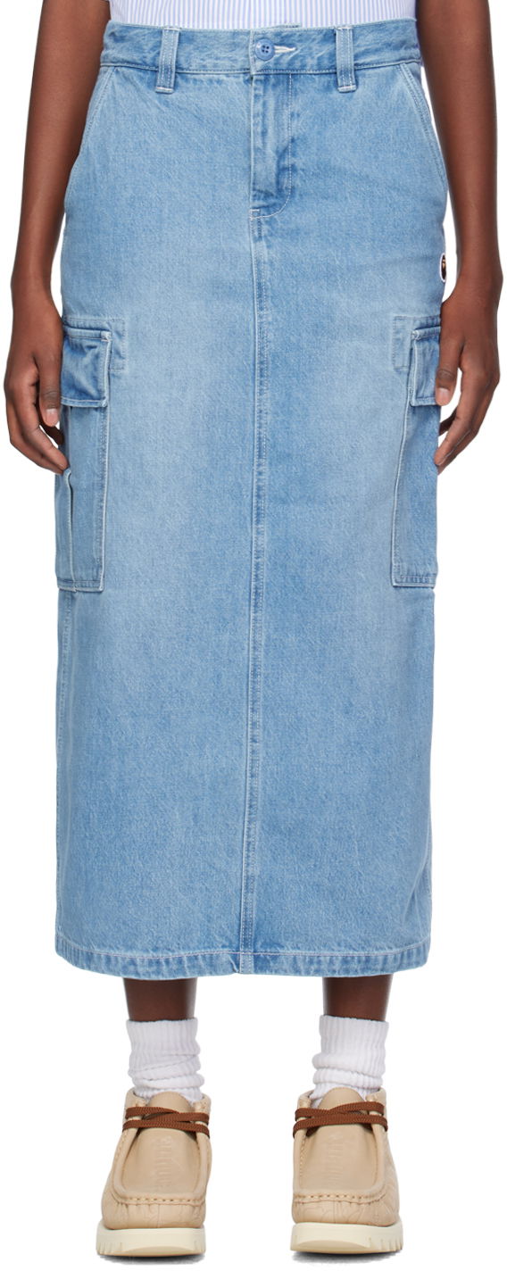 Nederdel BAPE Patch Denim Cargo Midi Skirt Blå | 001DKJ802001L, 0