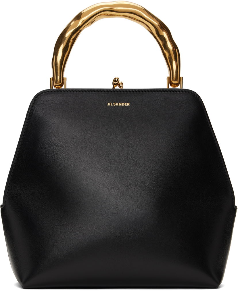 Håndtaske Jil Sander Square Leather Bag With Gold Handle Sort | J08WD0126_P7190