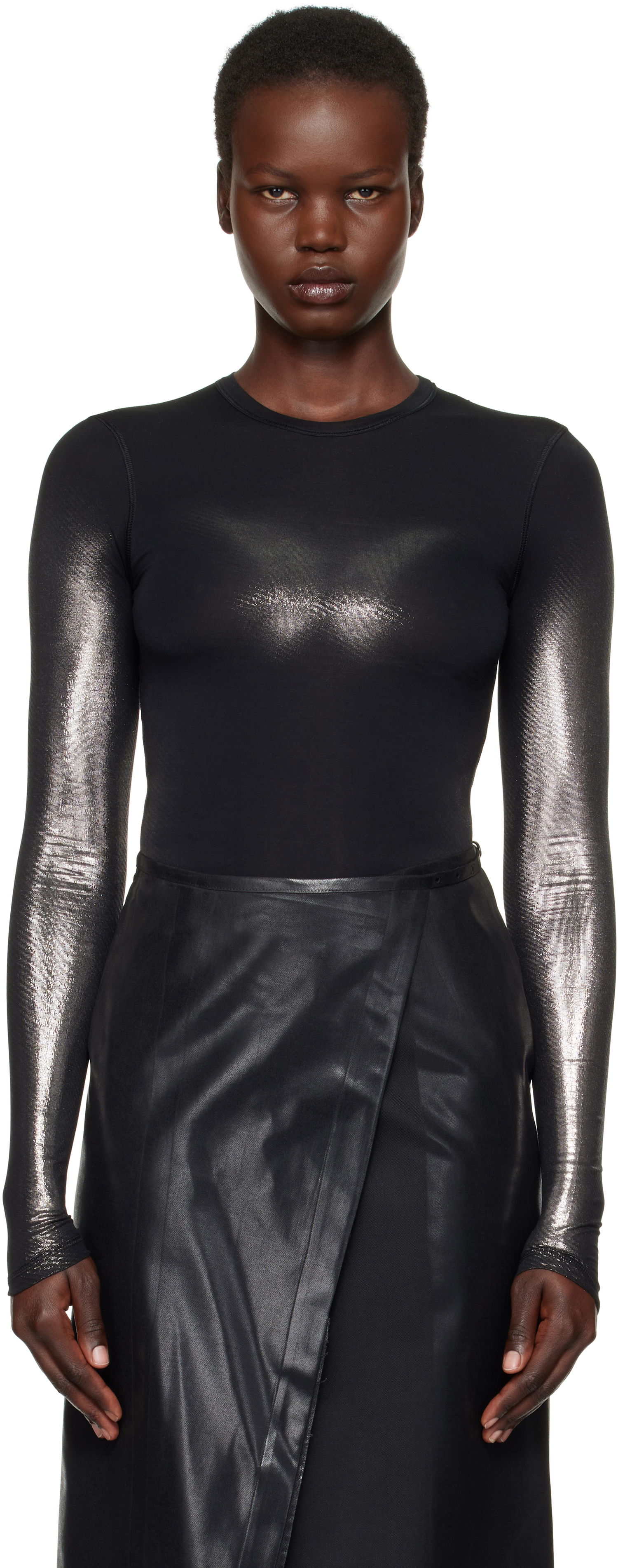 Krop Diesel Long Sleeve Metallic T-Shirt Sort | A15251 0WFBW, 0
