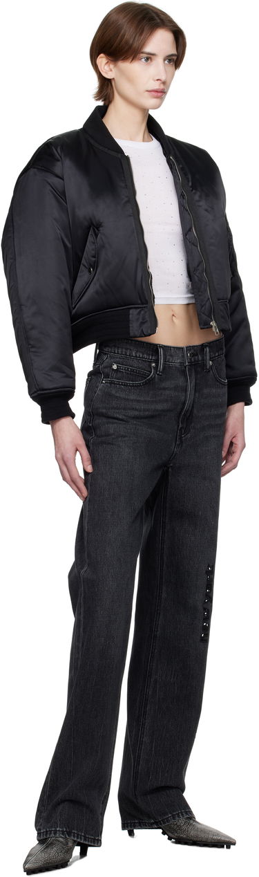 Bomberjakke Alexander Wang Alexander Wang Logo-Embroidered Cropped Bomber Jacket Sort | 1WC1253278, 3