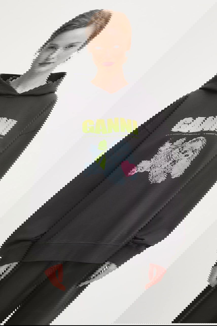 Sweatshirt GANNI Isoli Oversized Hooded Sweatshirt with Dog Print Grå | T4360, 0