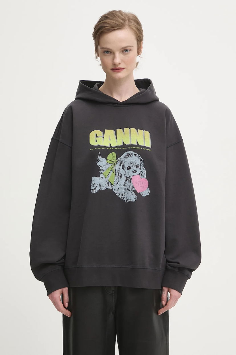 Sweatshirt GANNI Isoli Oversized Hooded Sweatshirt with Dog Print Grå | T4360