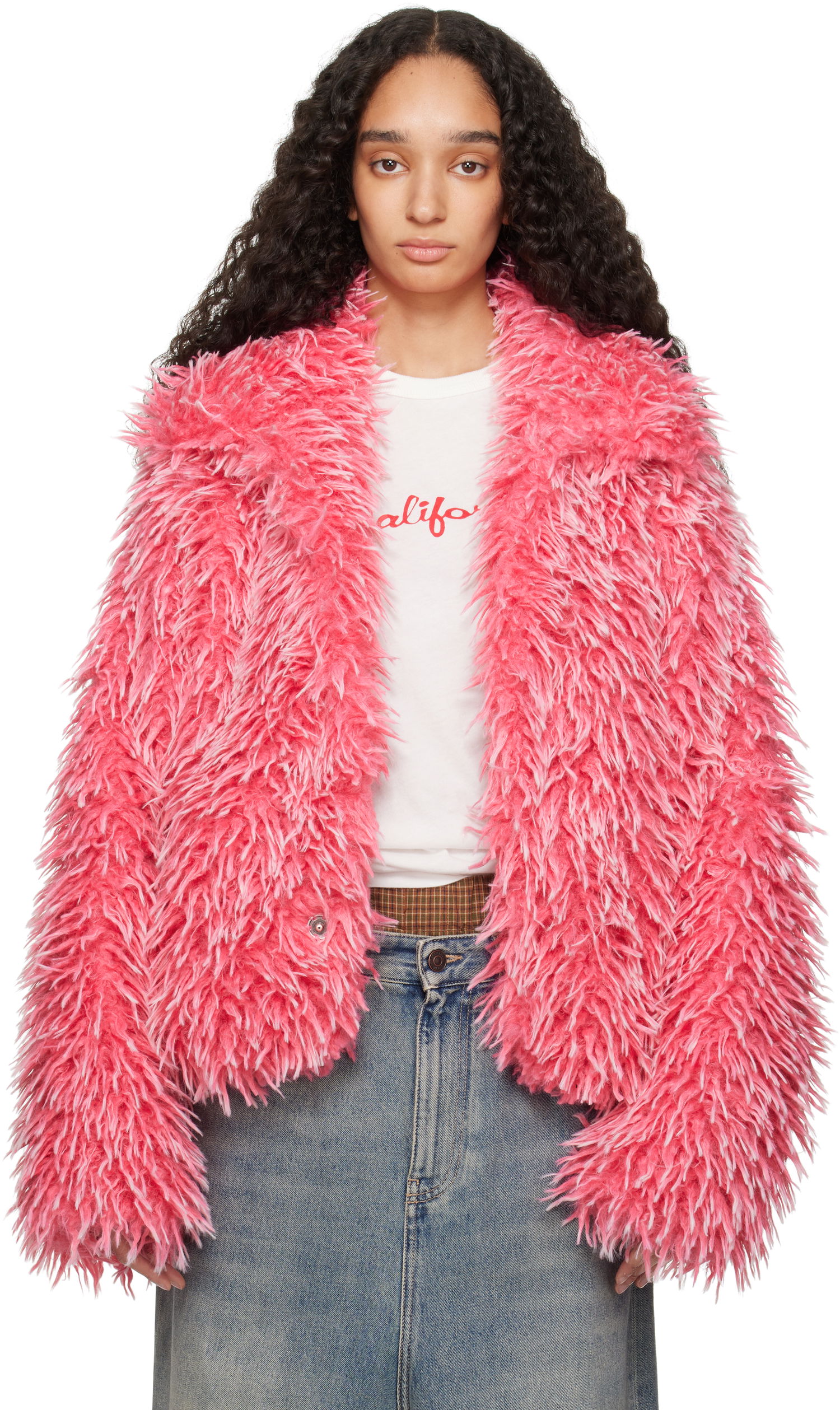 Jakke ERL ERL Varsity Faux-Fur Jacket Lyserød | ERL10J001, 0