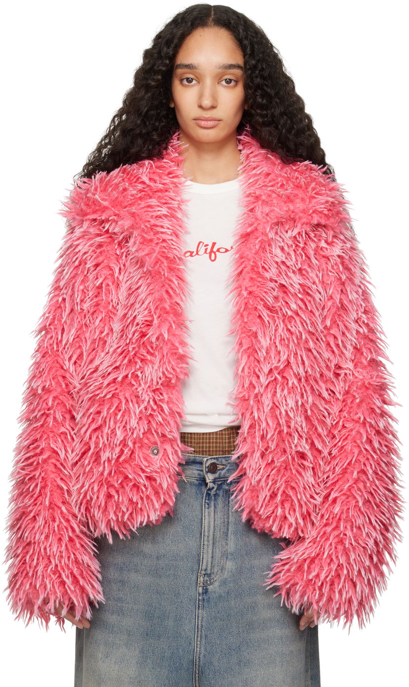 Jakke ERL ERL Varsity Faux-Fur Jacket Lyserød | ERL10J001