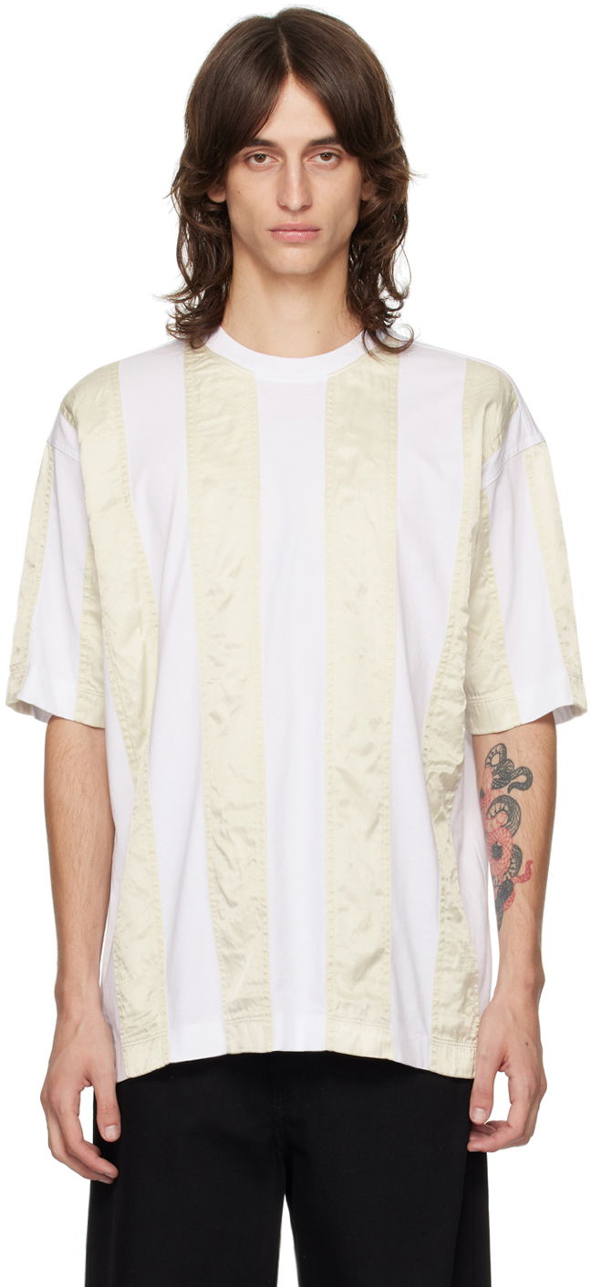 T-shirt Dries Van Noten White & Beige Paneled T-Shirt Hvid | 242-021116-9603