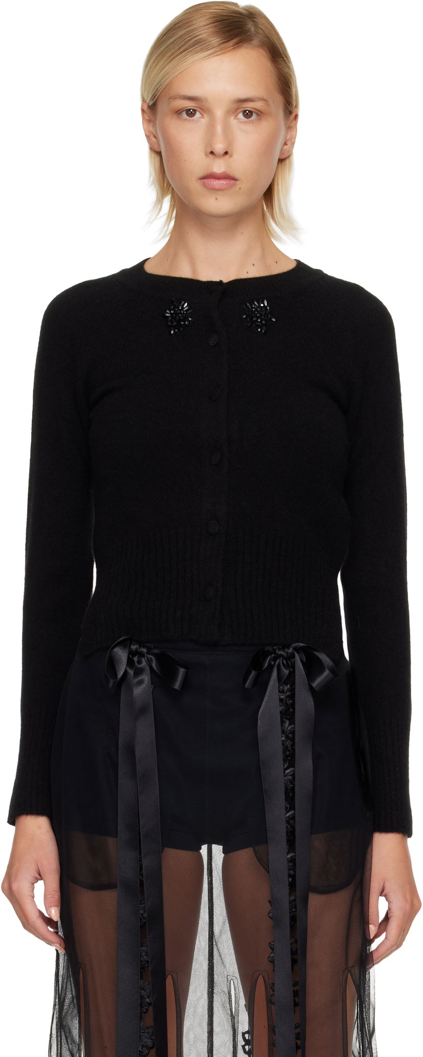 Sweater Simone Rocha Simone Rocha Embellished Cashmere Cardigan Sort | COMK3B 0667