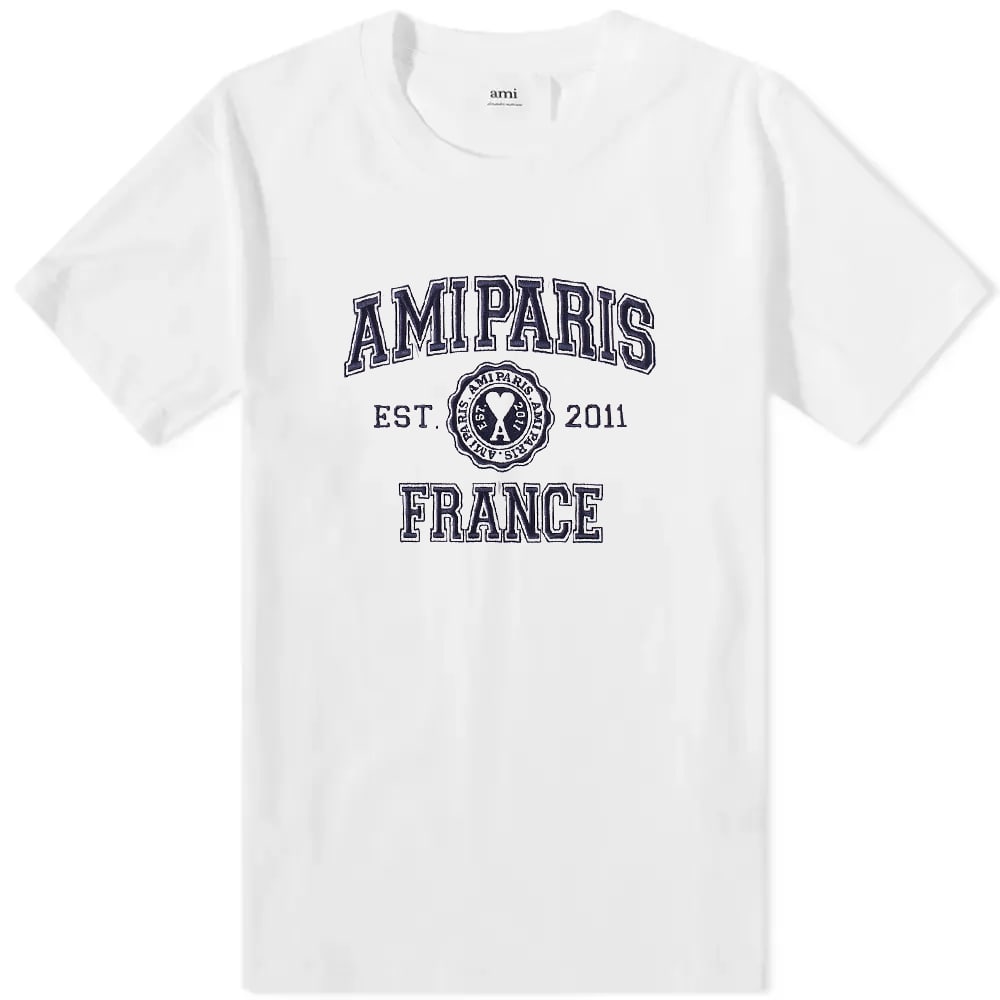 T-shirt AMI Paris Varsity Logo Tee Hvid | HTS008-726-100, 0