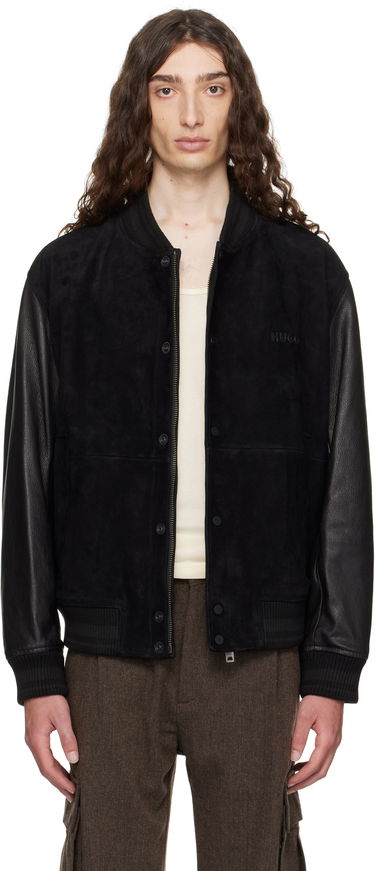 Bomberjakke BOSS Hugo Embossed-Logo Suede & Leather Bomber Jacket Sort | 50541881, 0