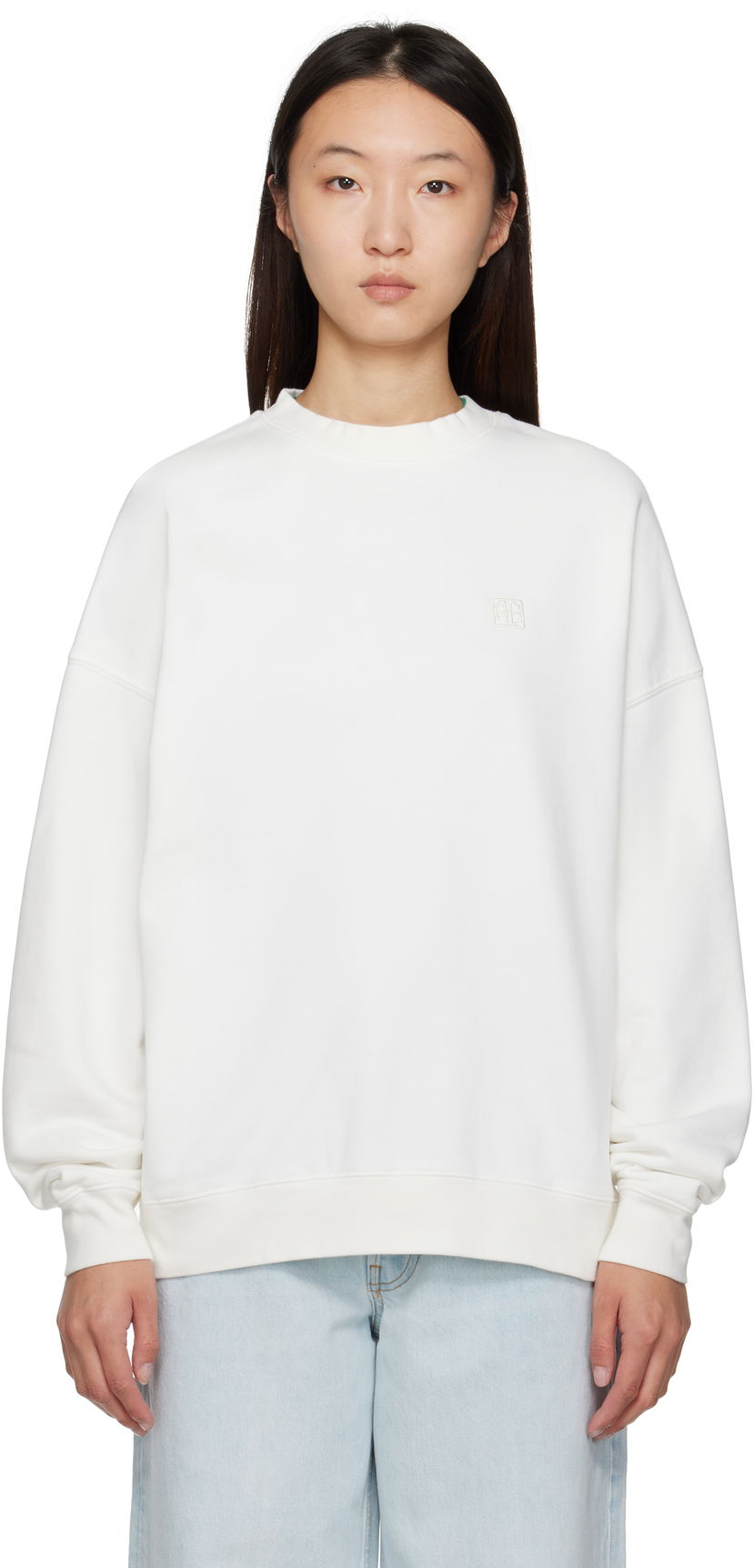 Sweatshirt Anine Bing ANINE BING Miles Framed Monogram Sweatshirt Hvid | A-08-11205-OFW1