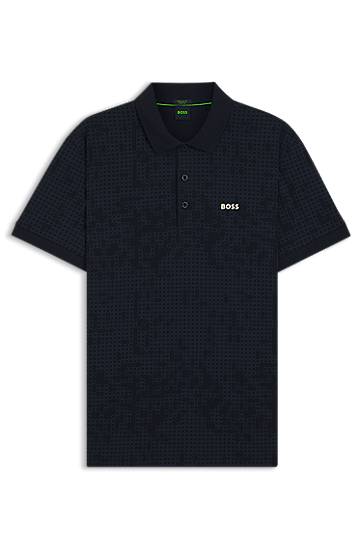 Polo skjorte BOSS Stretch Cotton Polo Shirt with All-Over Print Mørkeblå | 50549358