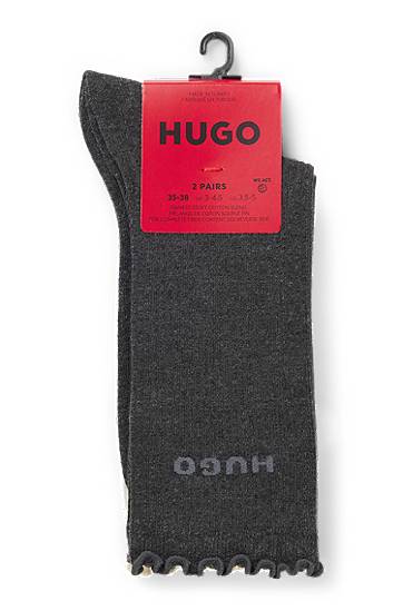 Sokker BOSS Two-pack of regular-length ribbed socks with lettuce cuff Flerfarvet | 50543178, 1
