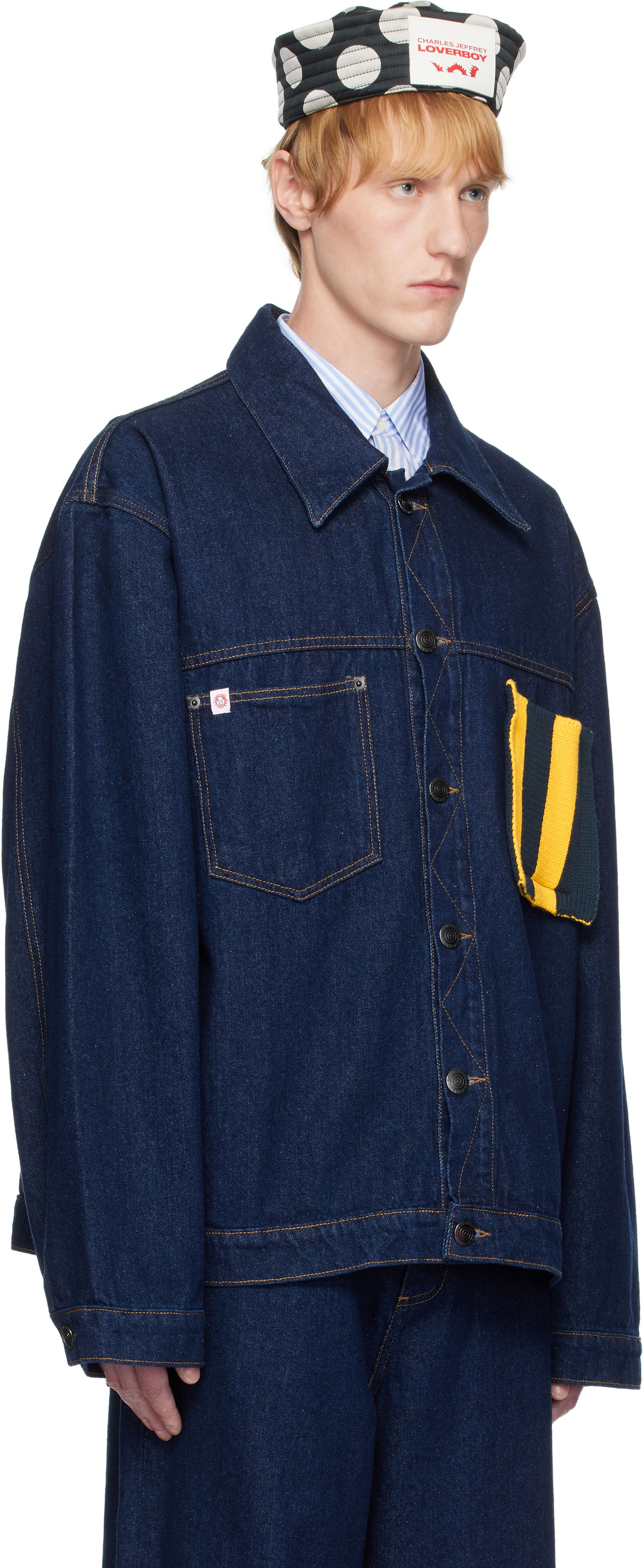 Jakke Charles Jeffrey Loverboy Charles Jeffrey LOVERBOY Knit Patch Cargo Denim Jacket Blå | 54010201, 1