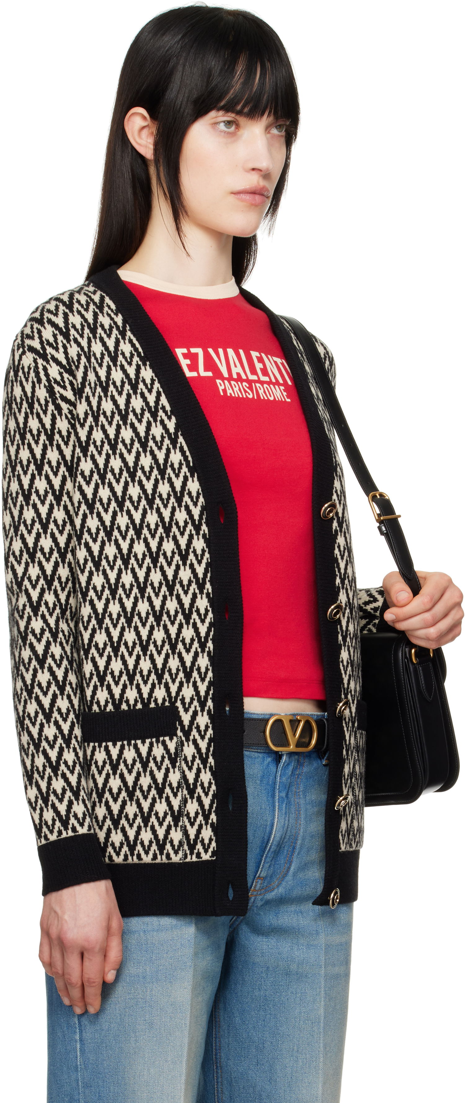 Sweater Valentino Valentino 'Toute La V' Chevron Knit Cardigan Beige | 6B3KA09A929, 1