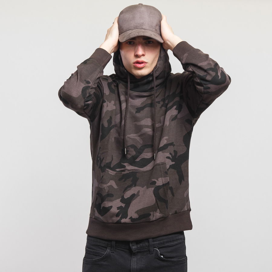 Sweatshirt Urban Classics High Neck Camo Hoodie Grå | TB1781 Dark Camo Grey, 0