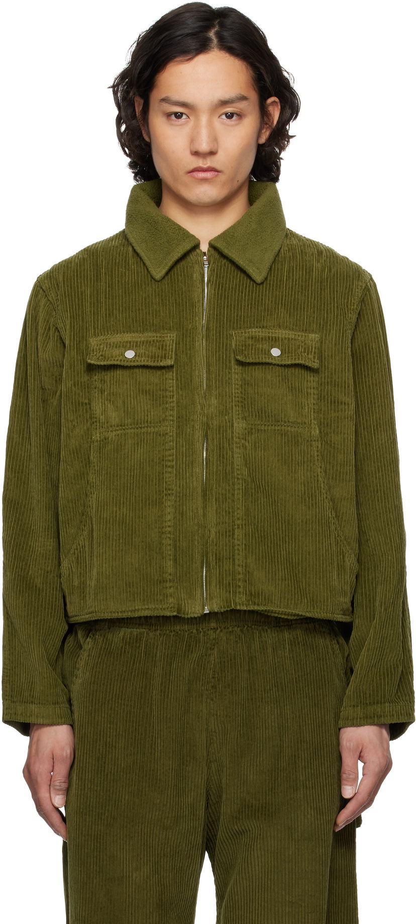 Jakke LES TIEN Les Tien Corduroy Cropped Utility Jacket Grøn | WC-1097-SW