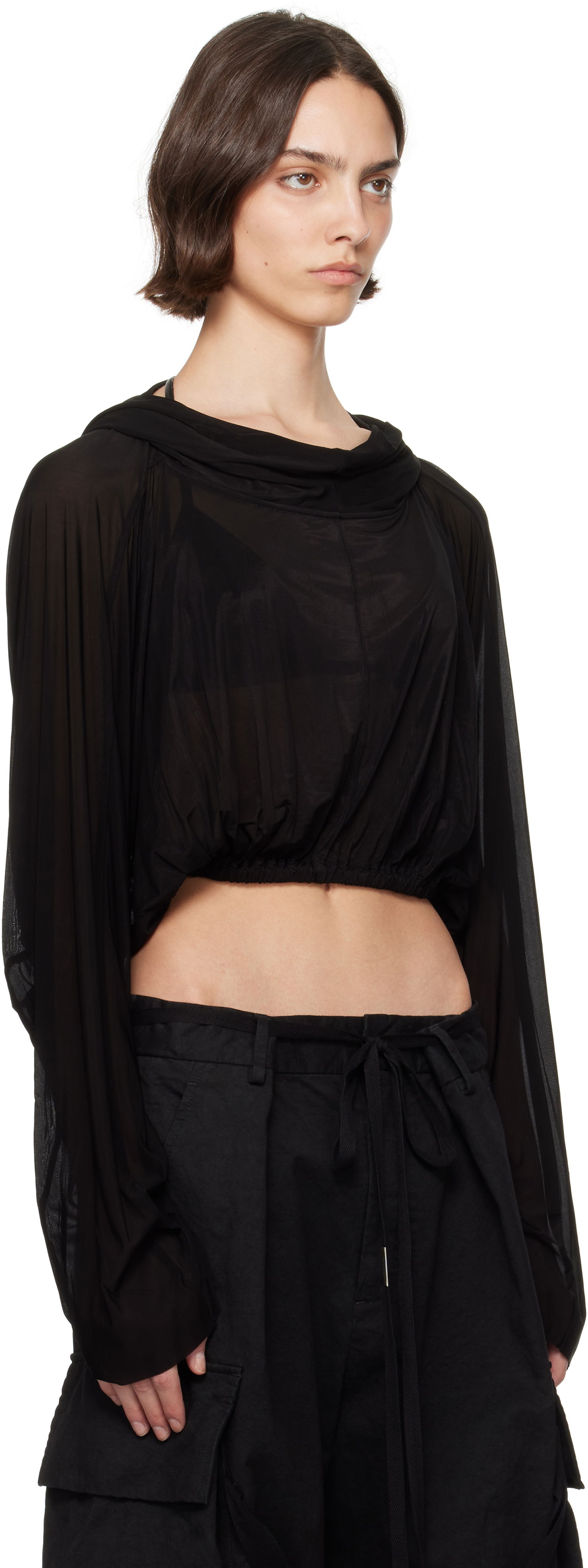 Sweater Rick Owens Rick Owens Cropped Hooded Tunic Top Sort | RO01E7278 BZ, 1