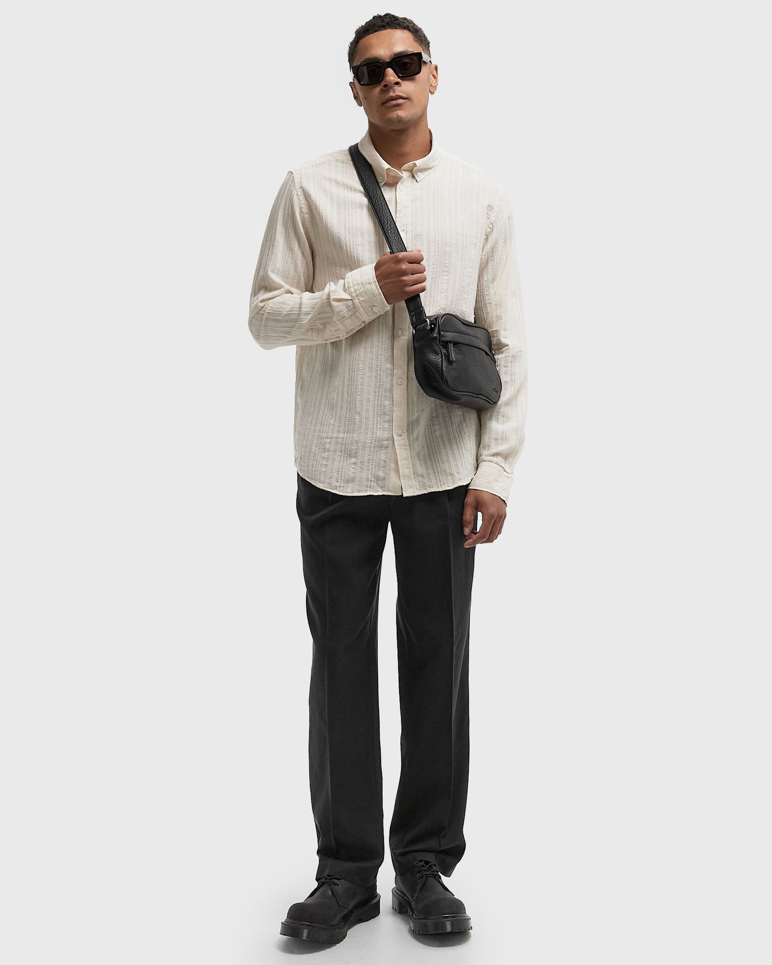 Skjorte Les Deux Konrad Stripe Textured Button-Down Shirt Hvid | 1000067-215, 1