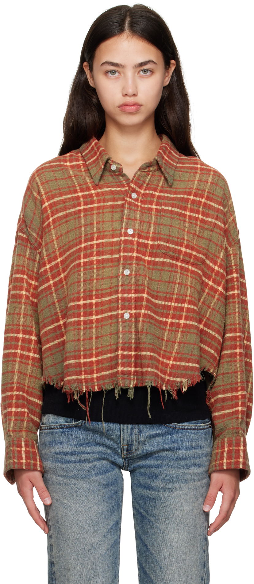 Skjorte R13 R13 Drop Neck Cropped Plaid Shirt Flerfarvet | R13WR150-R563B