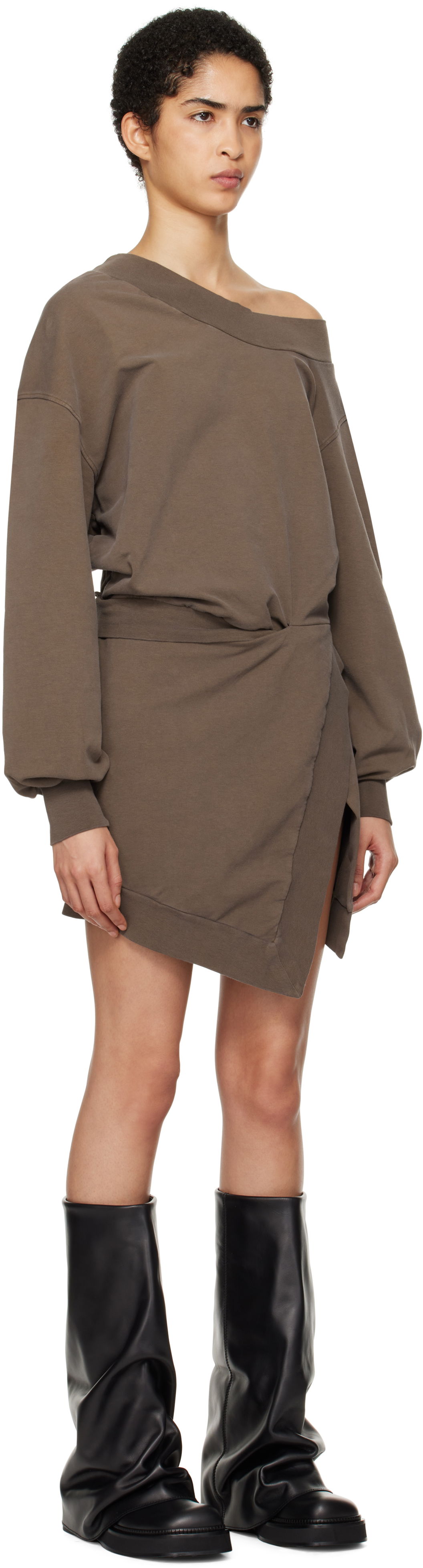 Kjole The Attico Attico Off-Shoulder Draped Sweater Mini Dress Brun | 250WCA00397 JJF006AA, 1