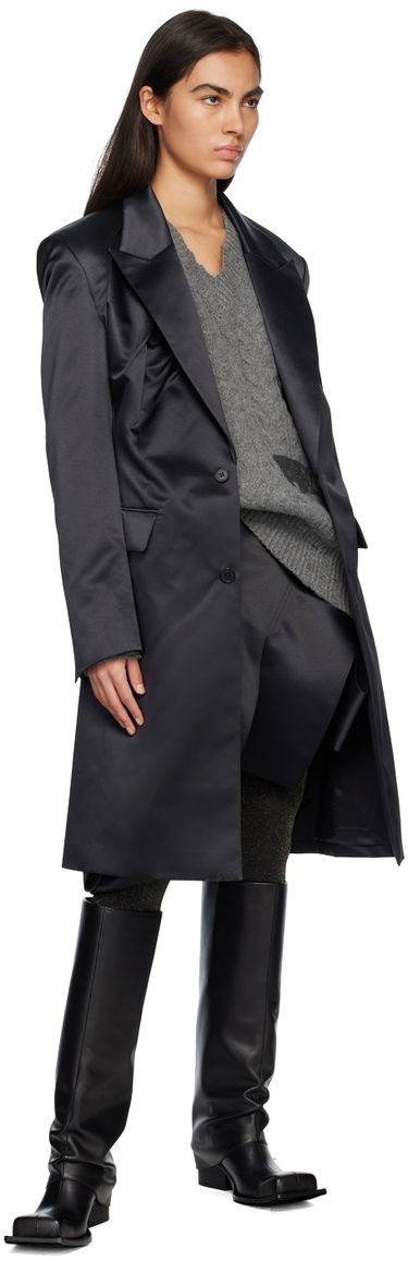 Frakker We11done Single-Breasted Satin Coat Sort | WD-CT1-23-043-W-BK, 3