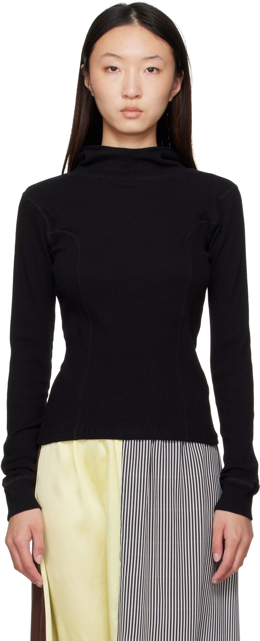 Sweatshirt Baserange Baserange Hanifa Ribbed Hoodie Sort | TTHH-RCR-AU25