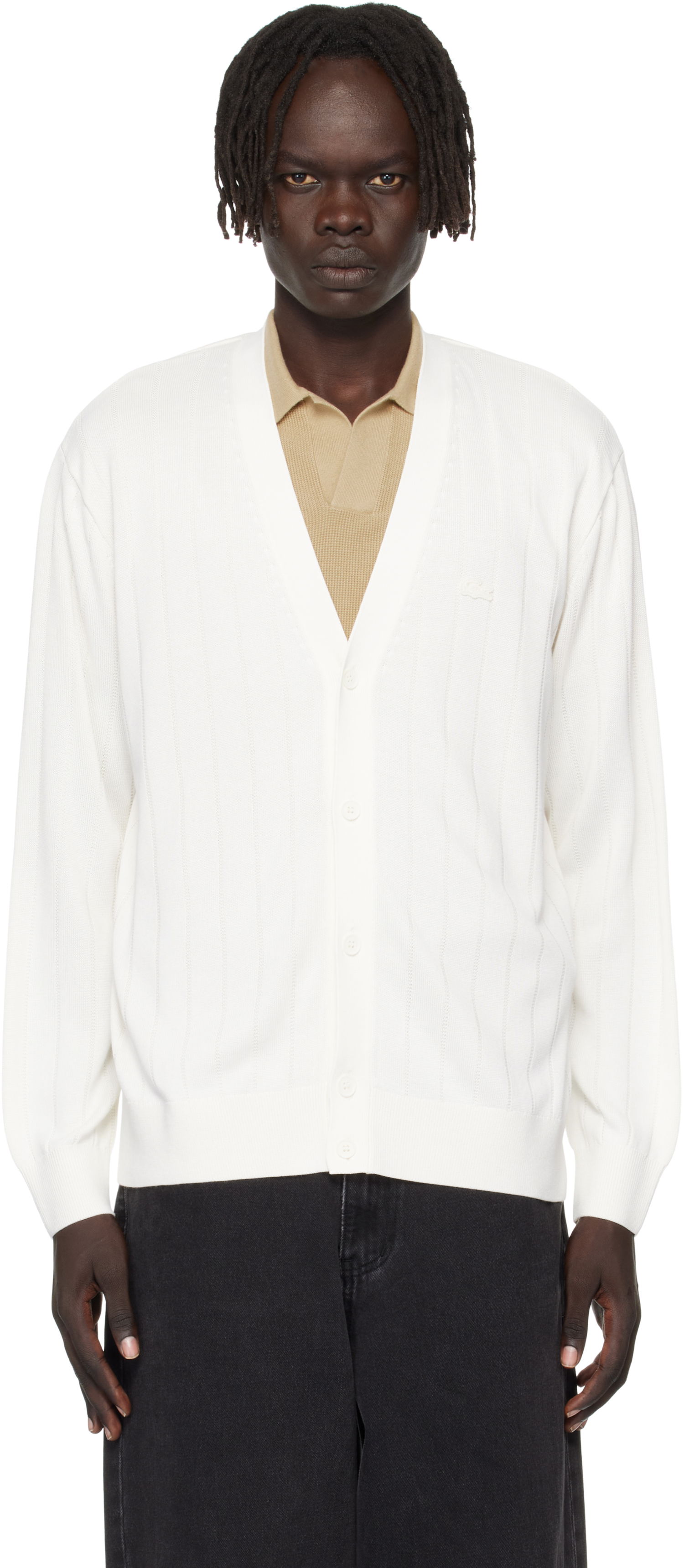 Sweater Lacoste Fluid Rib Knit Cardigan Hvid | AH5338_70V, 0