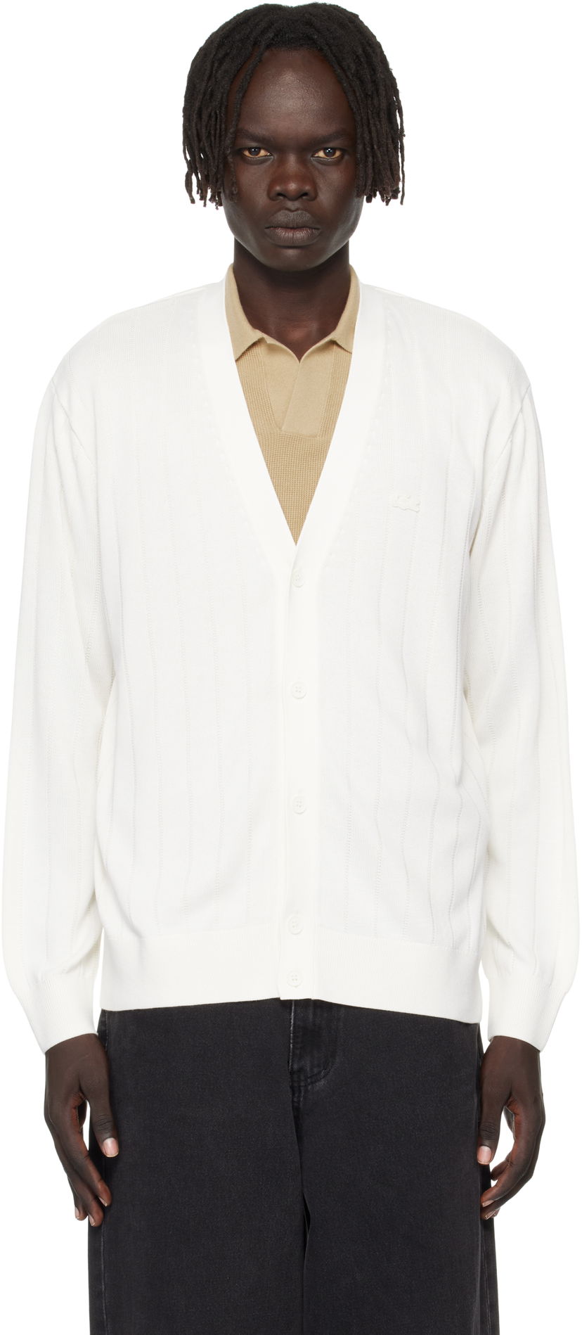 Sweater Lacoste Fluid Rib Knit Cardigan Hvid | AH5338_70V