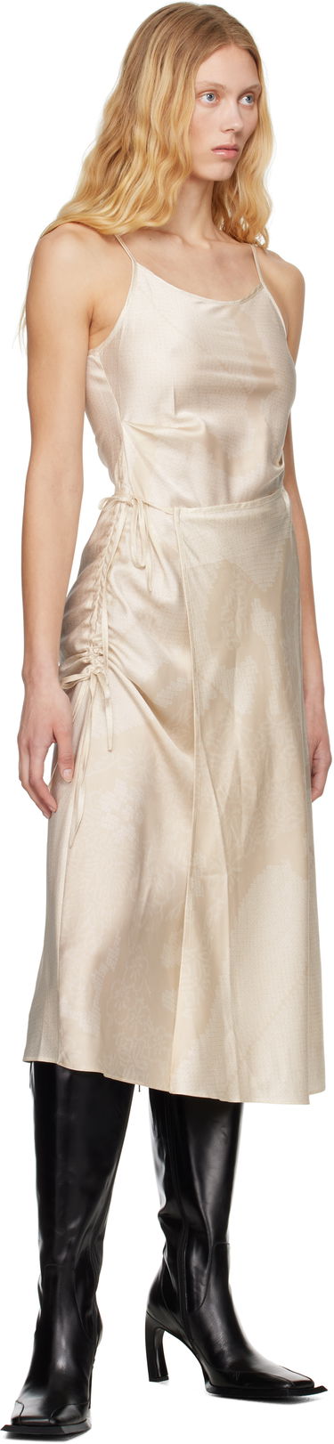 Kjole Feng Chen Wang Feng Chen Wang Pleated Silk Midi Dress Beige | FWS19DR04, 3