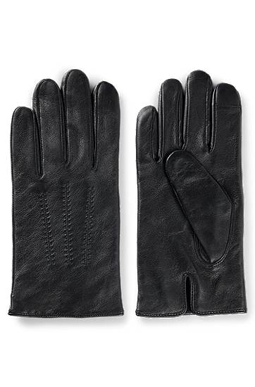 Handsker BOSS Touchscreen-Friendly Leather Gloves with Metallic Logo Lettering Sort | 50526681