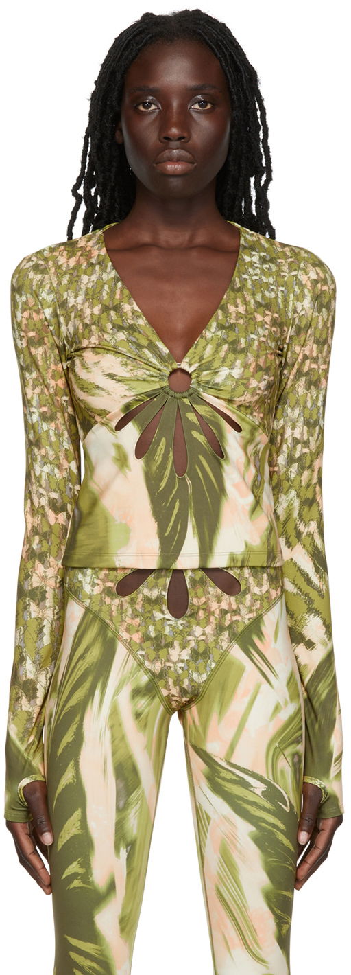 Crop top Collina Strada Collina Strada Cutout Long Sleeve Top Grøn | XX3198