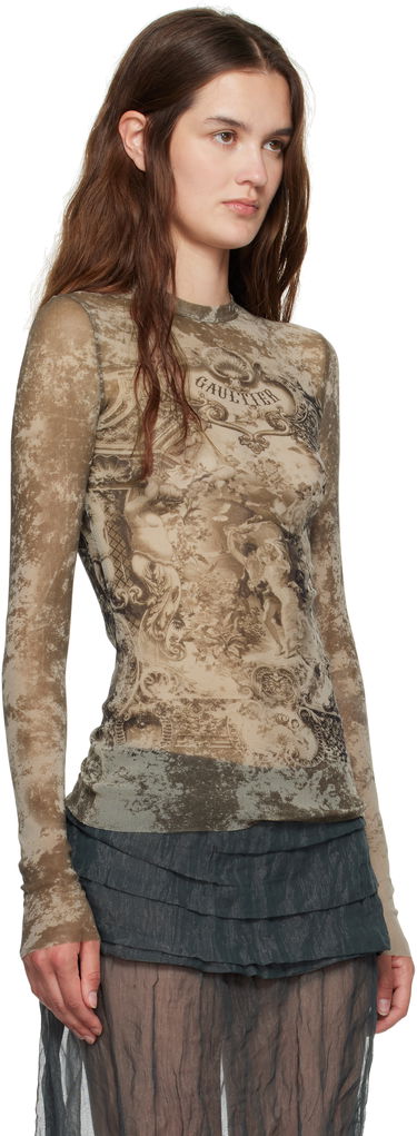 T-shirt Jean Paul Gaultier Jean Paul Gaultier 'The Médaillon' Mesh Long Sleeve Top Brun | 25/03-W-TO305-M006P-6965, 4