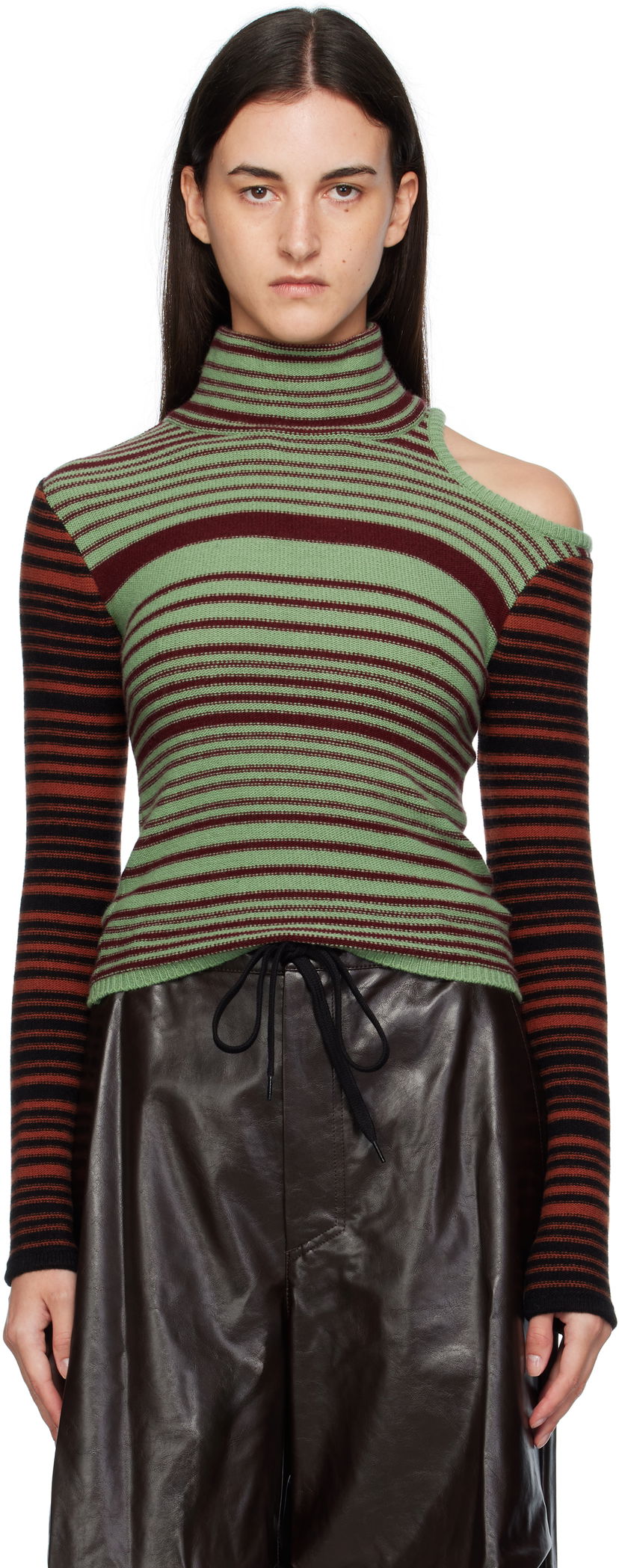 Sweater Andersson Bell Andersson Bell Elodie Multi Stripe Cut-Out Turtleneck Grøn | atb1356w