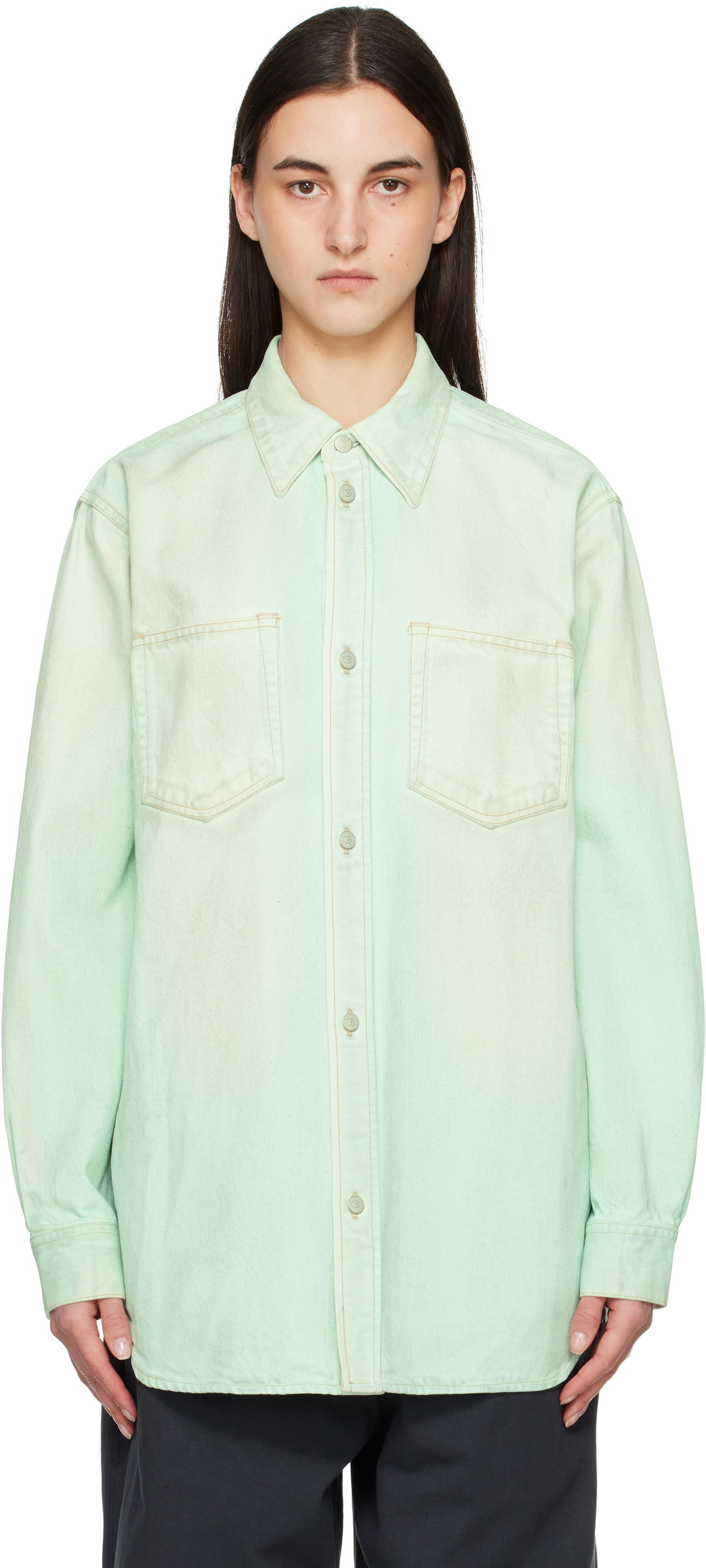 Skjorte Acne Studios Acne Studios Faded Denim Shirt Grøn | CB0102-, 0
