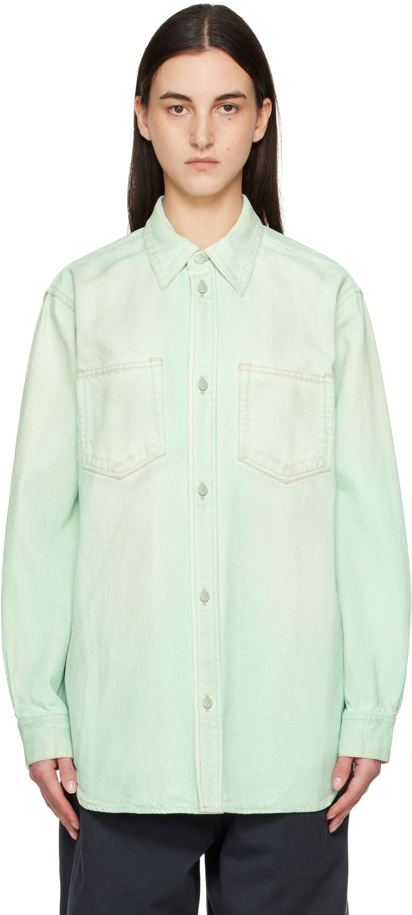 Skjorte Acne Studios Acne Studios Faded Denim Shirt Grøn | CB0102-