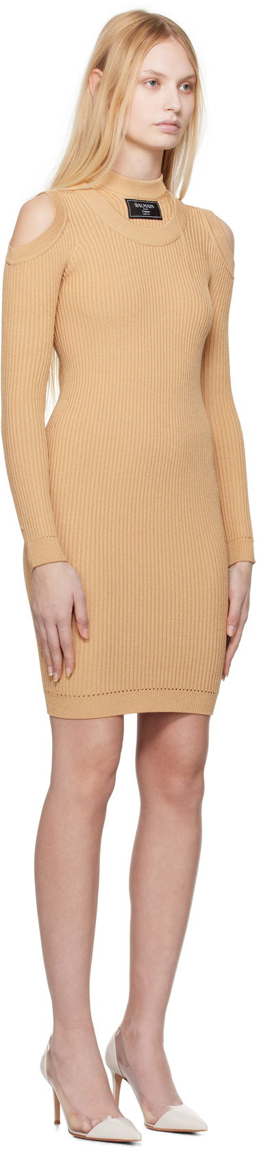Kjole Balmain Balmain Shoulder Cut Knit Minidress Beige | EF1R8291KI10, 1