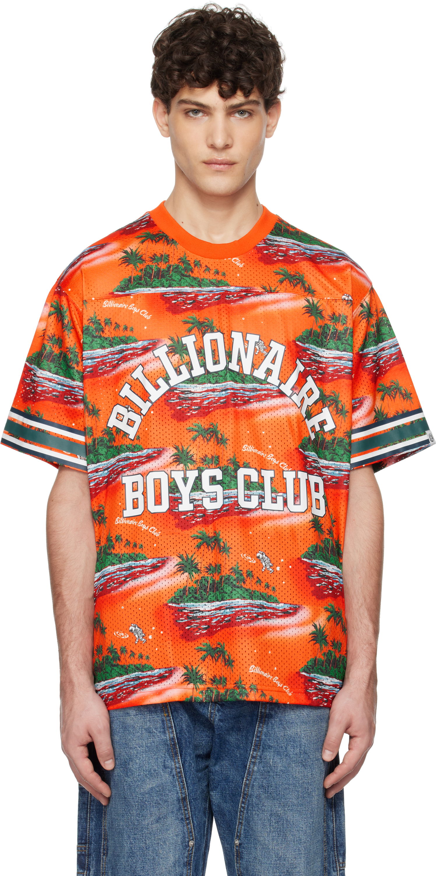 Jersey BILLIONAIRE BOYS CLUB Tropical Island Print Football T-shirt Orange | B24466, 0