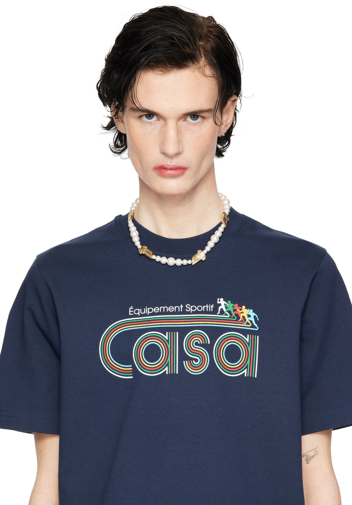 Halskæde Casablanca Faux-Pearl Column Necklace with Gold Accents Hvid | APS25-JW-260-01, 1