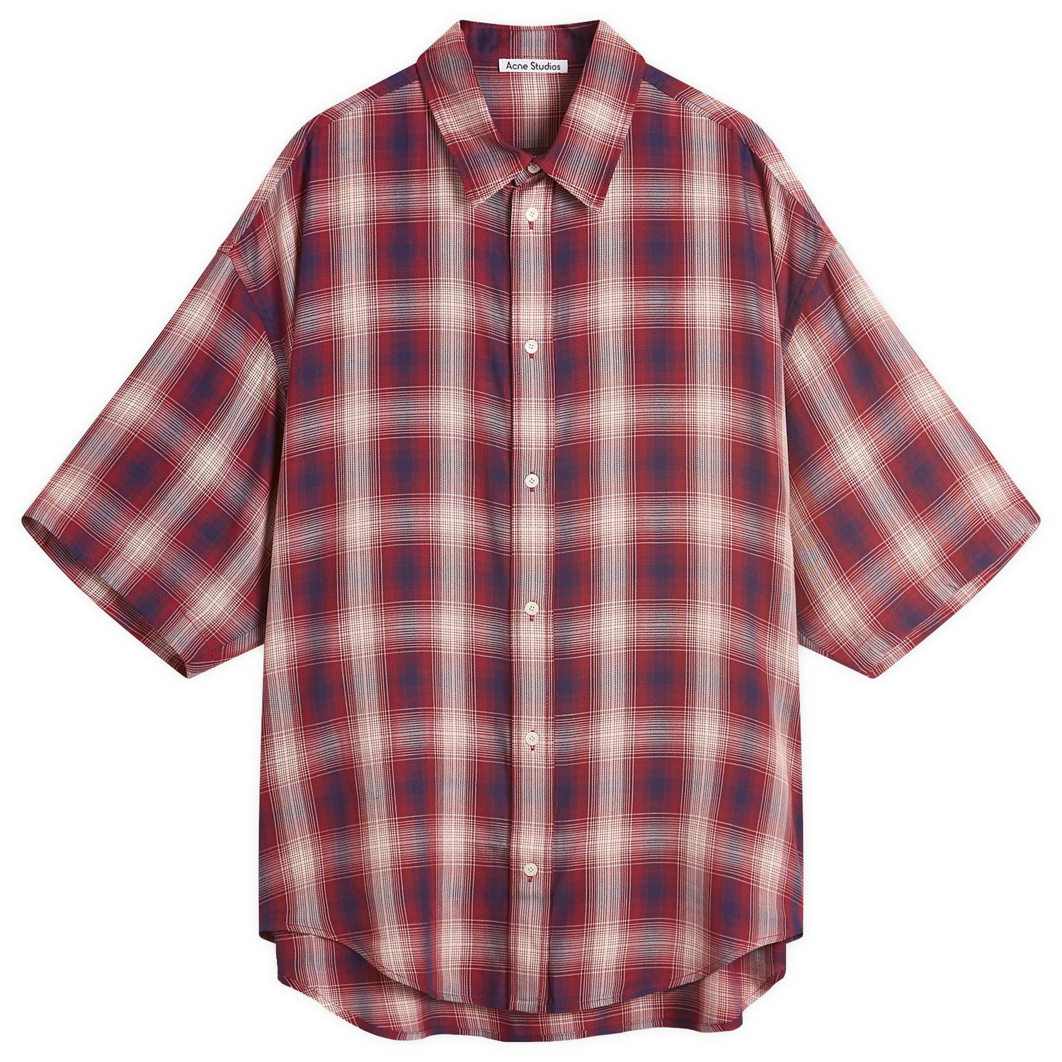 Skjorte Acne Studios Short Sleeve Plaid Check Shirt, Size Large Rød | CB0116-ALU, 1